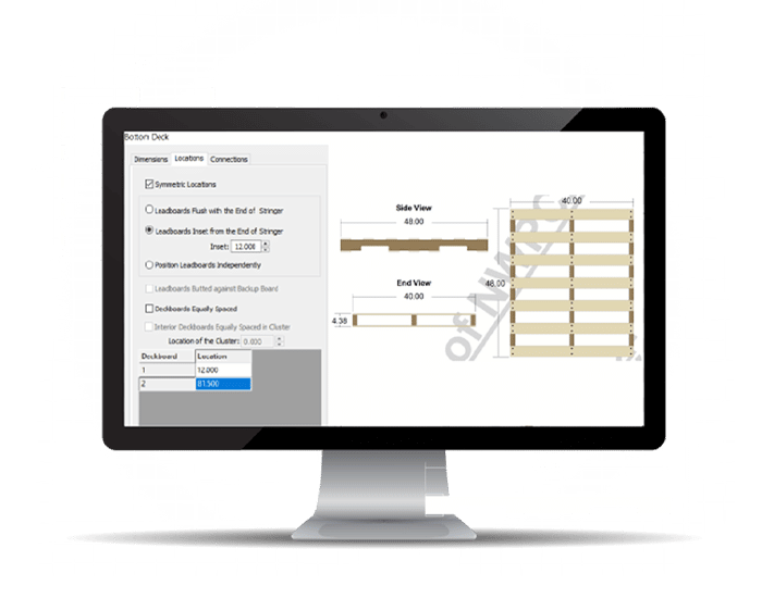 A computer screen with a custom pallet design (wireframe) displayed