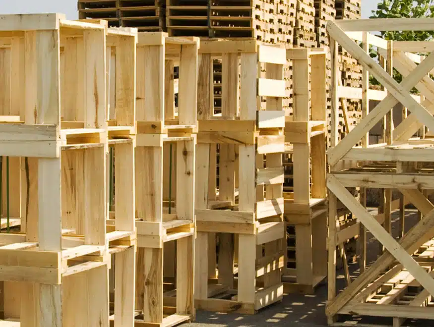 Wooden crates in yard