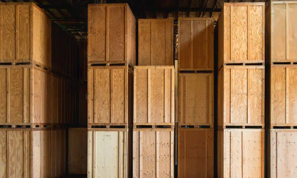 wooden crates in a warehouse